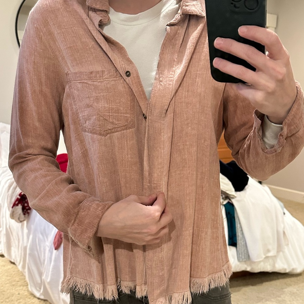 Orange / Salmon Button Down Top - Picture 4 of 6